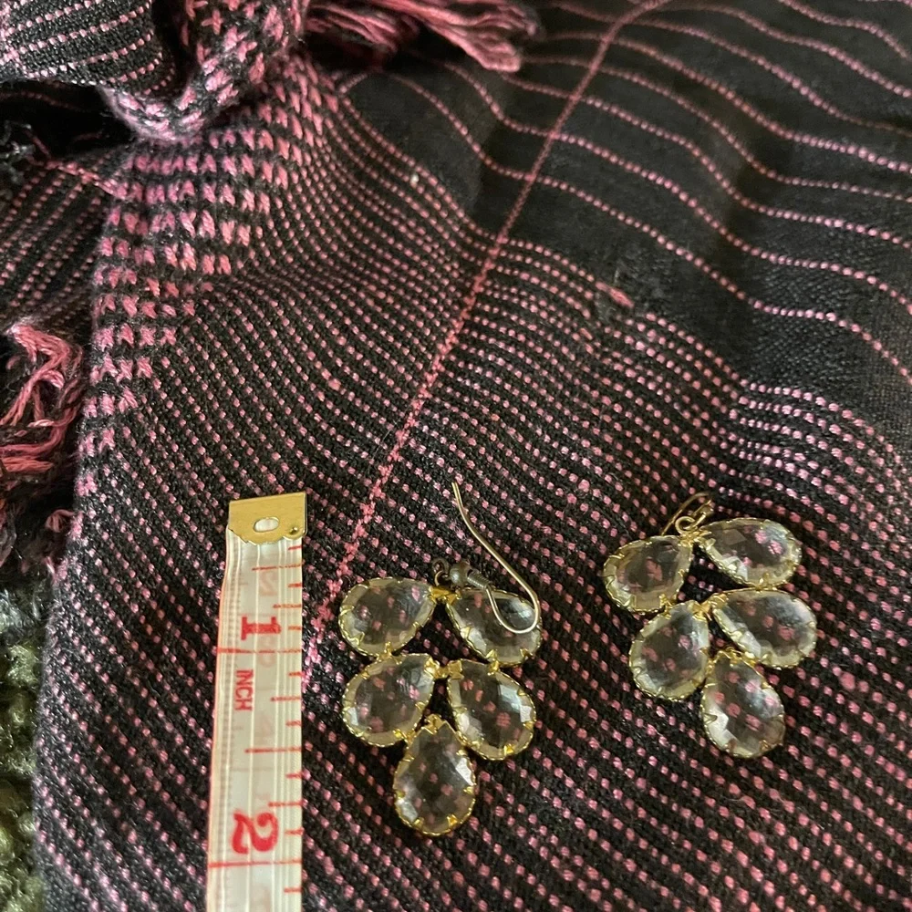 Anthropologie clear drop earrings with antique style bezel 2”‎ wedding accessory